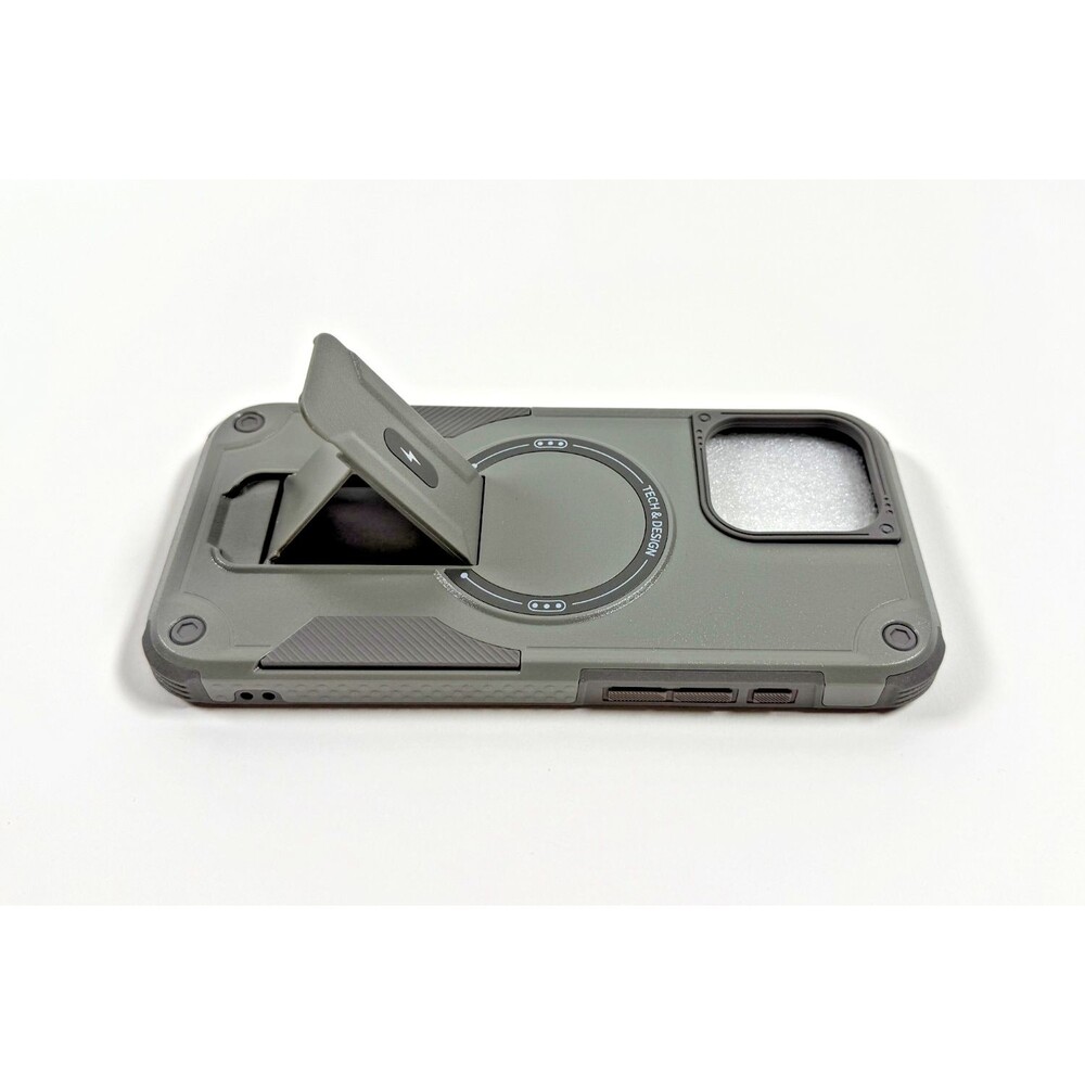 iPhone 15 Pro Case with Kickstand & MagSafe Ring – Gray Color, Brand New